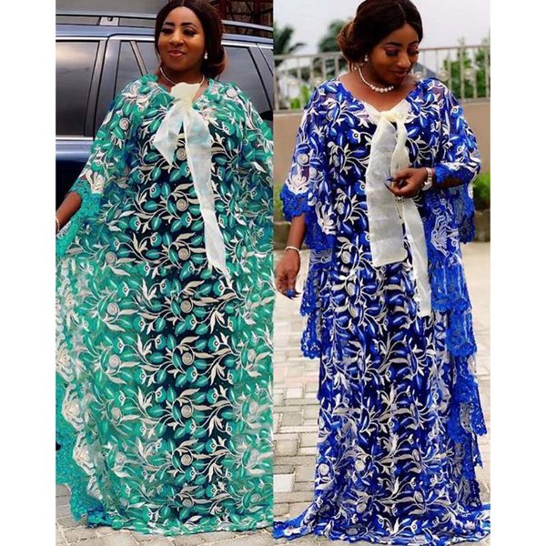 

new african dresses for women dashiki loose lace africa dress african clothes bazin embroidery robe abay dubai muslim long dress, Red