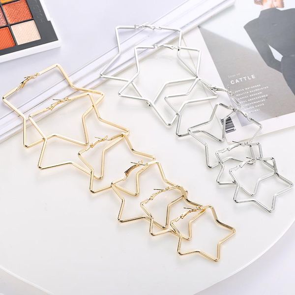 

hoop & huggie oversize gold big circle earrings set for women vintage steampunk ear clip wedding party jewelry gift 2021 wholesale, Golden;silver