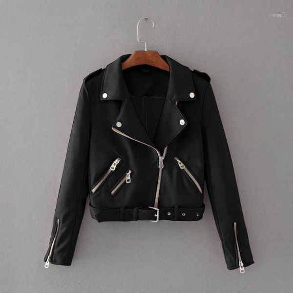 

autumn winter women leather jacket long sleeve solid zipper jacket overcoat outwear coat casual streetwear bomber1, Black;brown