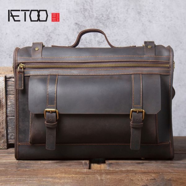 

hbp aetoo vintage head-layer leather briefcase, mad horse leather hand-slanted bag, leather large-capacity shoulder bag