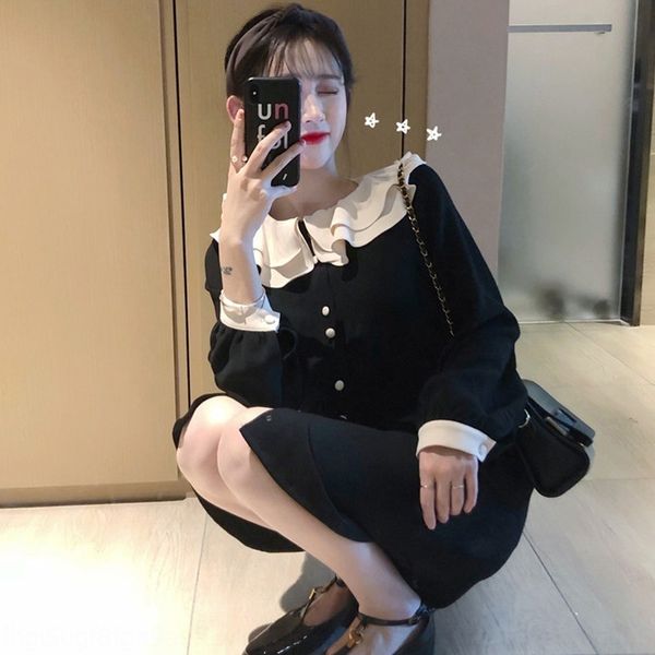 

gdtxb 2020 new children c french long design dress dressnational dresssense minority celebrity temperament style sleeve dress hepburn autumn, Black;gray