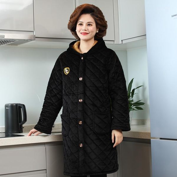 

women's down & parkas middle-aged women cotton jacket winter warm coat mother's clothing hooded robe grandmother home pajamas plus, Black