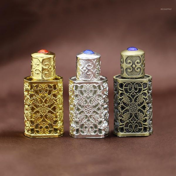

storage bottles & jars 3ml antiqued metal perfume bottle arab style essential oils container alloy royal glass wedding decoration gift1