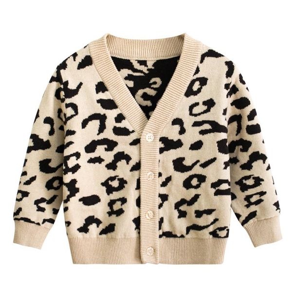 

autumn baby girl boys sweater cardigan leopard print knitted children's single breasted sweaters for kids clothes y200901, Blue