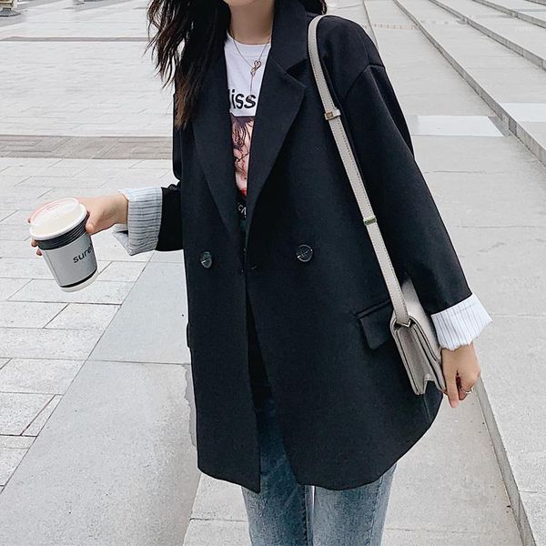 

women's clothing women's suit jacket thin korean style spring and autumn black suit loose coats1, White;black
