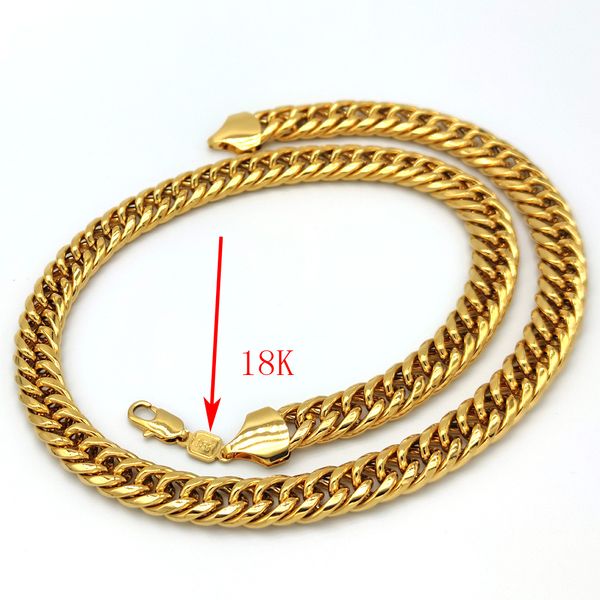 18 K Stamp FINITURA IN ORO SOLIDO SPESSA MIAMI CUBAN LINK COLLANA CATENA 12mm 150G XXL Tough Guy Heavy MENS