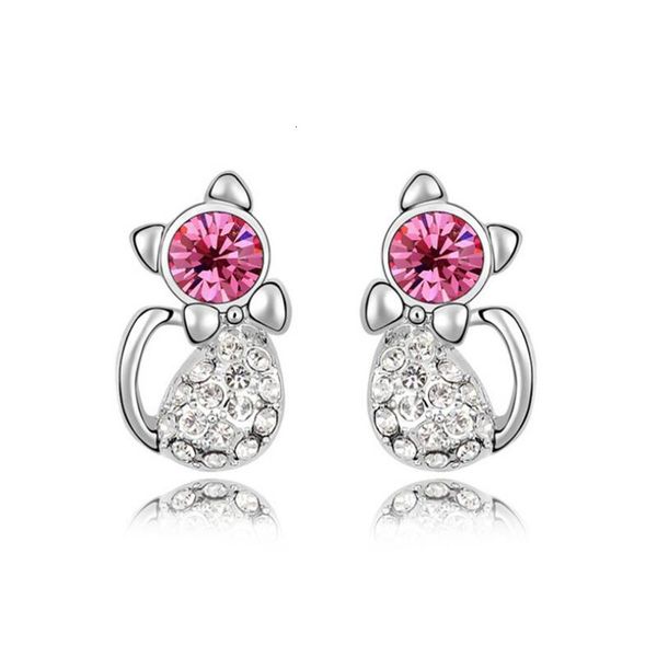 

wholesale fashion cat stud earrings made with austrian crystal women piercing jewelry for lady girls ing, Golden;silver