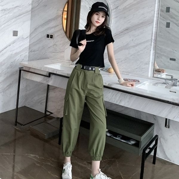 

xtvgv royal sister high western handsome harem pants style tool toolsset goddess fan 2019 new summer tooling short-sleeved t-shirt waist t-s, Gray