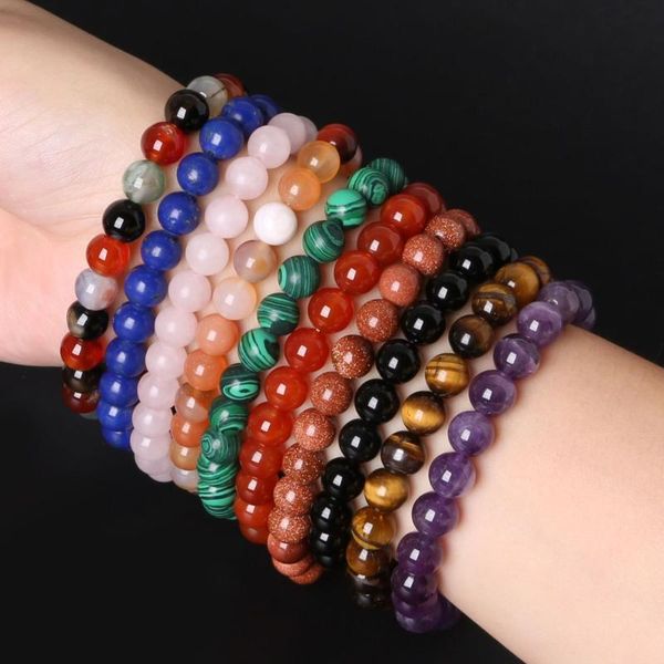 

8mm natural stone beads amethysts quartzs tiger eye turquois stretch balance yoga bracelets for women men beaded bangles jewelry, Black