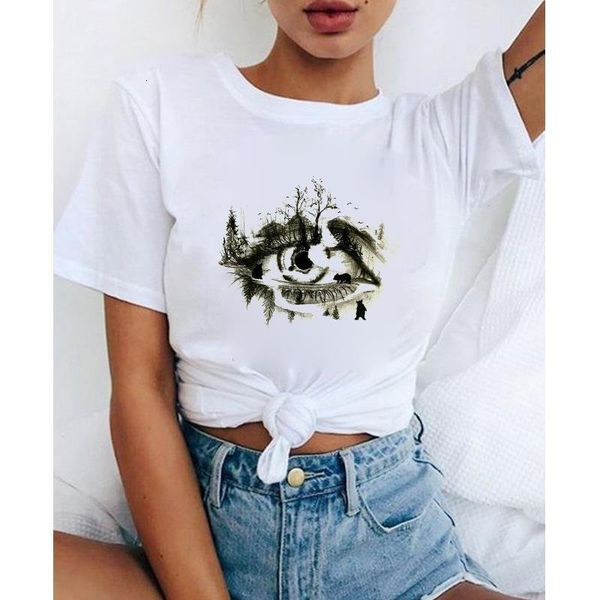 

graphic tees for women summer short sleeve aesthetics eyes print fashion new t-shirts korean style hipster girls tee, White