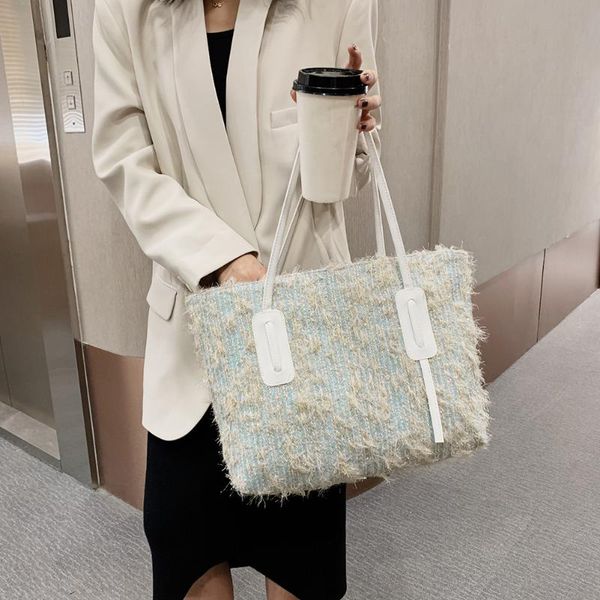 

splicing color plush handbags women casual big capacity shoulder bags totes