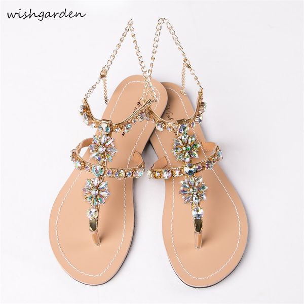 

2020 new women`s fashion summer bohemia diamond sandals women casual beach shining boho shoes t-strap thong flip flops slippers t200529, Black