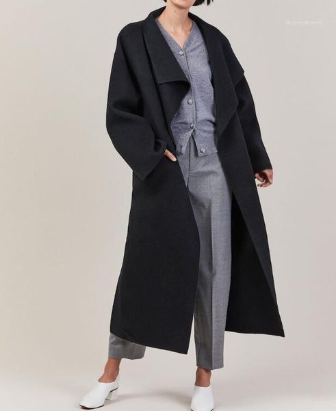 

women's trench coats [elfstyle] - 2021 fashion womens annecy coat big lapel cashmere wool blend oversized sides slits1, Tan;black