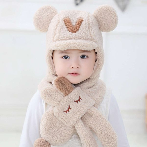 

big baby cartoon winter lei new feng scarf two piece set thickened warm ear protection hat c8k6c8k6pcwx, Red;brown