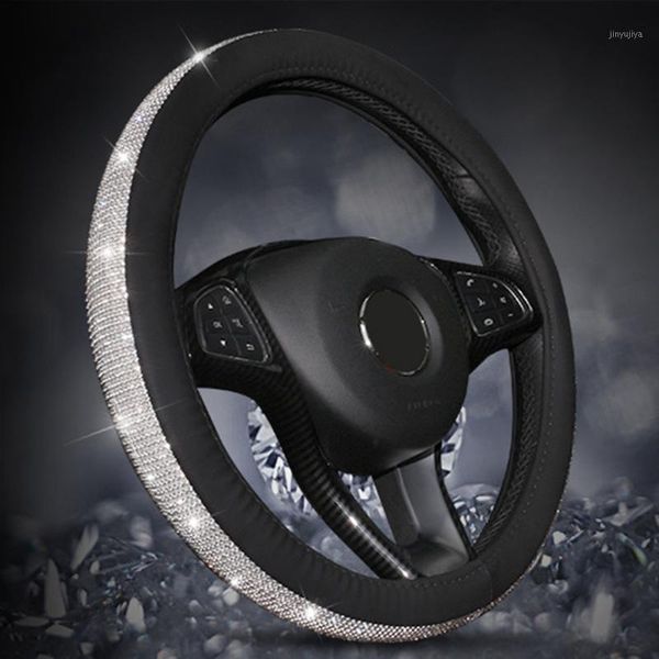

steering wheel covers diamond leather cover with bling crystal rhinestones universal fit 15 inch anti-slip protector1