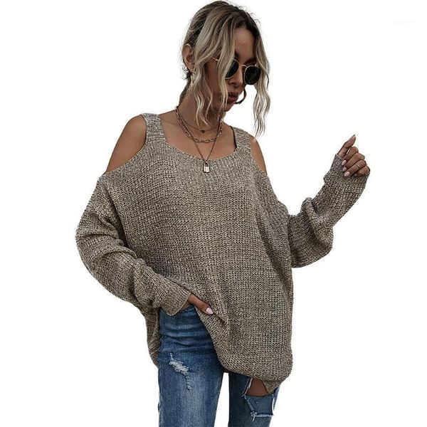 

women long sleeve knit sweater casual loose solid color off-the-should pullover1, White;black