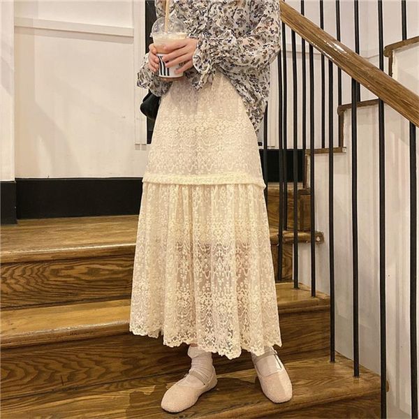 

long lace skirt 2020 new spring summer korean elegant wedding a line pleated tulle skirts female maxi skirt, Black