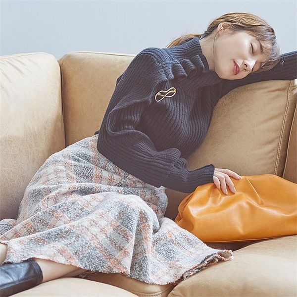 

2020 autumn new high neck pullover sweater casual fashion wild thin wood ear knit sweater women lj201127, White;black