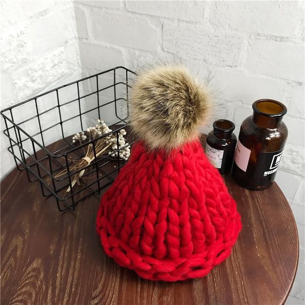 

beanie/skull caps women's fashion winter pompom wool hat coarse lines outdoor warm beanie knitted multicolor optional, Blue;gray