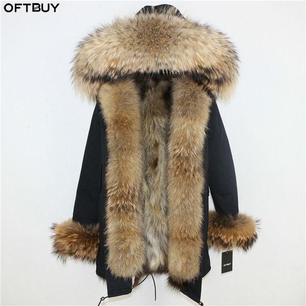 

oftbuy winter jacket women long parka real fox fur coat natural raccoon fur collar hood thick warm streetwear parkas new 201112, Black