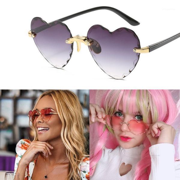 

women stylish heart shaped rimless sunglasses thin metal frame uv protection sun glasses for for beach vacation festival fishing1, White;black