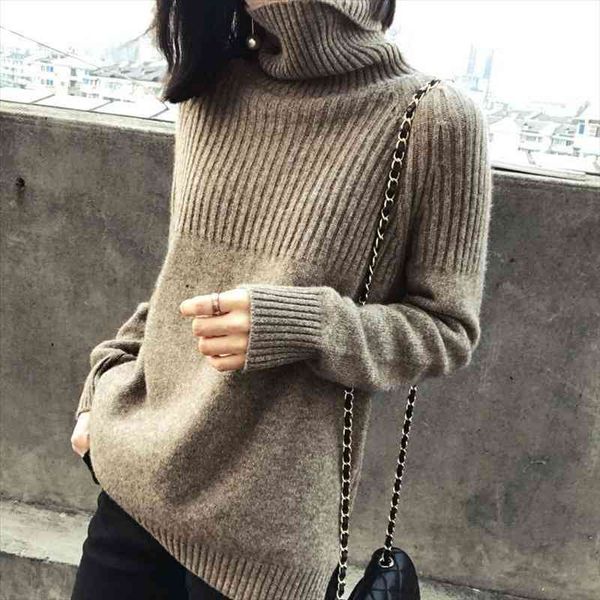 

fashion high neck long sleeve sweater womens autumn and winter casual loose pullover solid color lady sweater, White;black
