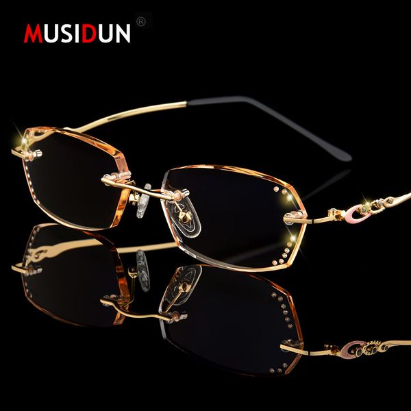 

diamond trimmed rimless reading glasses women fashion brand luxury anti-blue light presbyopic lady eyeglasses q104, White;black