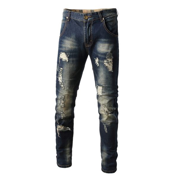

beggar hole jeans personality long youth pants men's, Blue