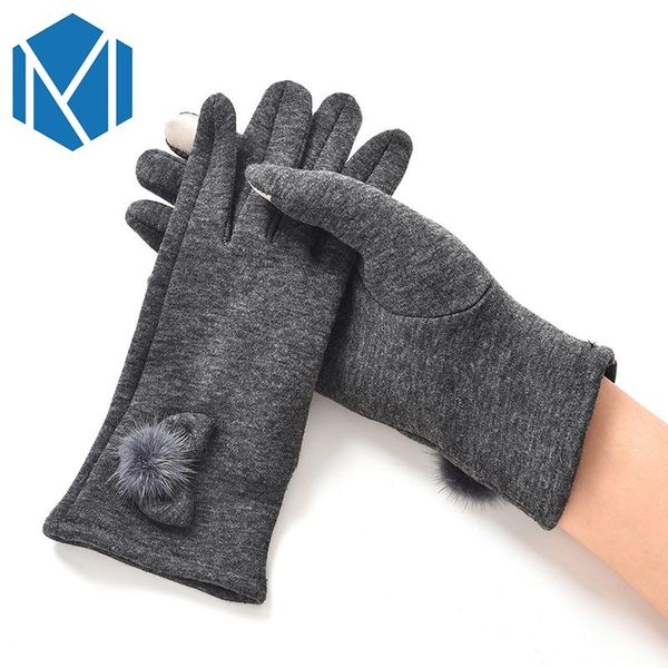 

five fingers gloves miya mona elegant women winter warm bow soft wrist screen sense mittens cashmere full finger, Blue;gray