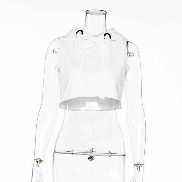 

new deng ziqi same short sleeve casual summer high waist open sleeveless navel with hoodie female shirt 8obf, White