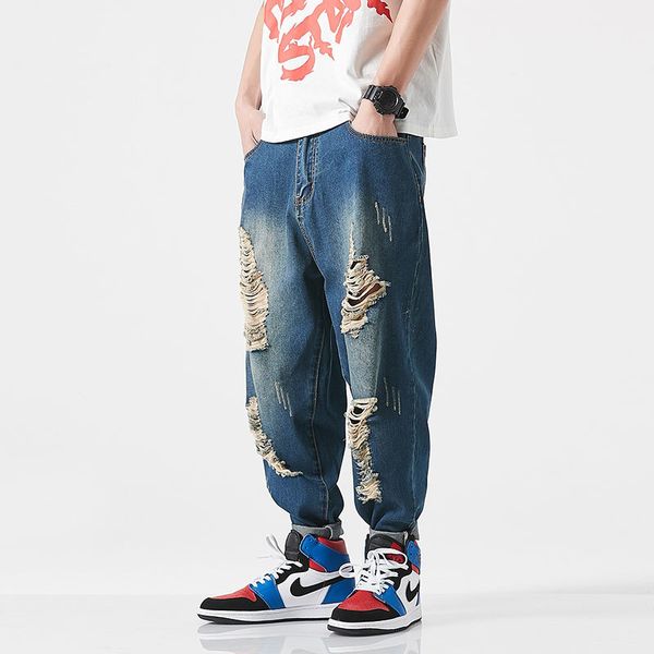 

2021 new new fashion streetwear men's cargo denim light and blue pants color ojor