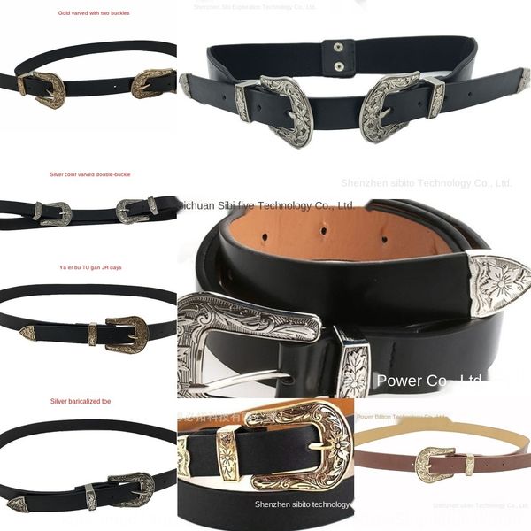 

carved double head women's pin denim leisureversatile and durable carved double head women's belt pin belt denim l, Black;brown