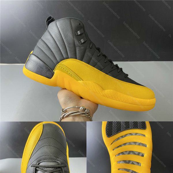 

12s gold the university 13069 12 black yellow mens basketball shoes sports sneakers with original box size -13