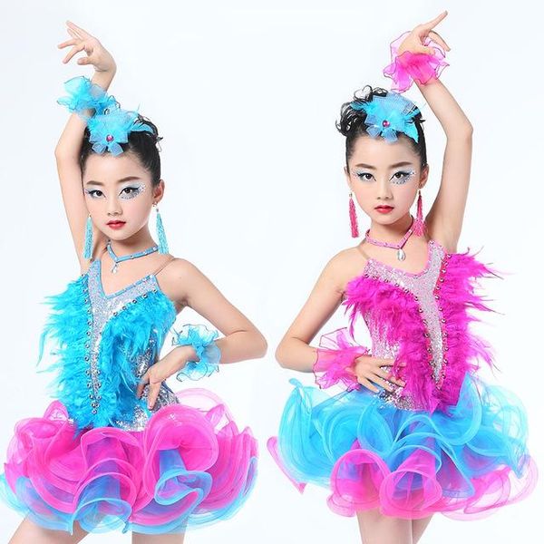 

kids sequined ballroom latin dancing dress child dance costume tutu dress for child girls modern jazz dancewear stage outfits, Black;red