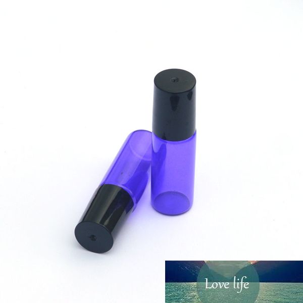 3pcs 5ml rolo de vidro azul do frasco vazio Frasco de perfume de óleo essencial 5ml Cap plástico preto Roll-On Bottle