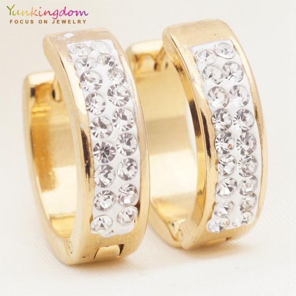 

yunkingdom fashion shiny clear crystal earrings stainless steel hoop earrings for women wholesale/retail ue0319, Golden;silver