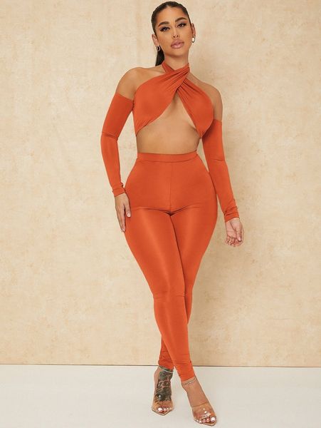 

cross wrap halter & leggings a8zr#, White