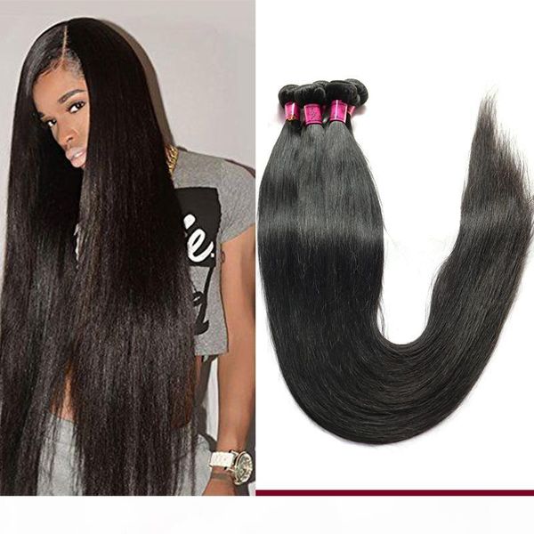 

brazilian virgin straight human hair weave bundles unprocessed remy human hair extensions raw virgin indian hair 28 30 32 34 40 inch, Black