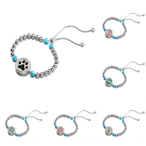 

open aromatherapy pendant turquoise aromatherapy stone pendant stone bracelet beads string chain bracelet ecn1m, Golden;silver