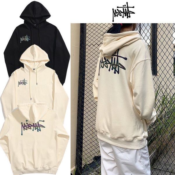 

20s fashion stussy terry hooded sweater for men and women couples thin reflective long sleeve student versatile top