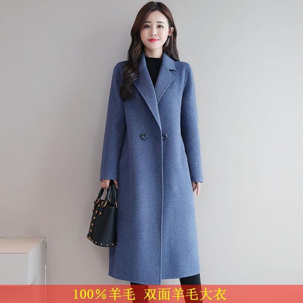 

faced woolen coat women's middle long 2021 new double faced woolen coat long windbreaker women's winter, Black