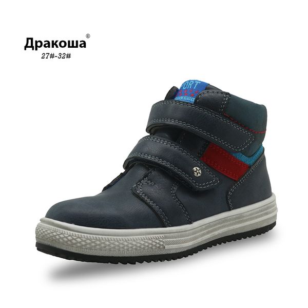 

apakowa autumn boys boots pu leather ankle boots new flat sneakers for boys arch support toddler kids shoes eu 27-32 c1002, Black;grey