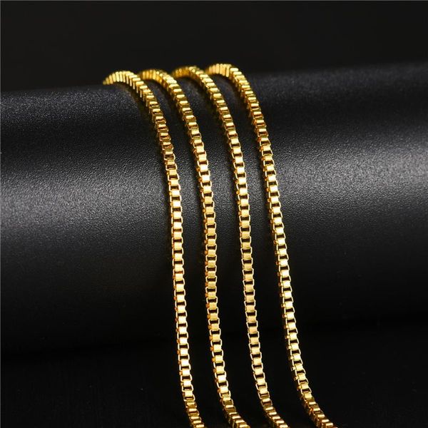 

trendy classic simple golden stainless steel box chain necklace jewelry for men and women long choker casual/sporty unisex, Silver