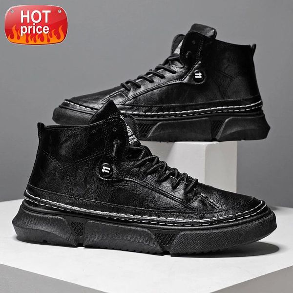 

leather men casual shoes fashion sneakers footwear soft rubber male flats shoe mens high all black shoes zapatos de hombre #ie2w