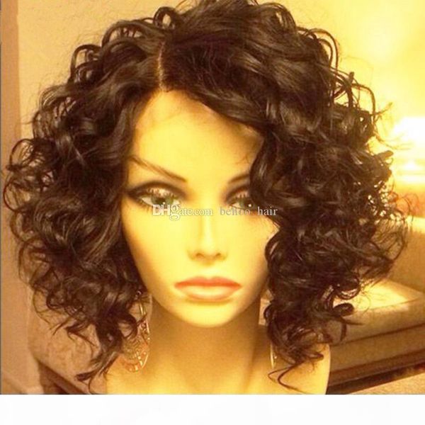 

short human hair wigs brazilian curly bob wig bleached knots lace front wigs for black women natural black non-remy hair, Black;brown