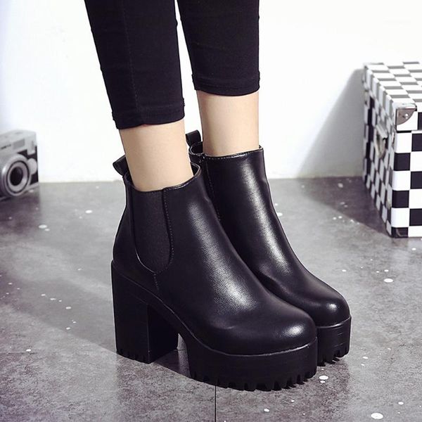 

boots 35#platform pumps leisure wedges shoes for women square heel platforms leather thigh high shoes1, Black