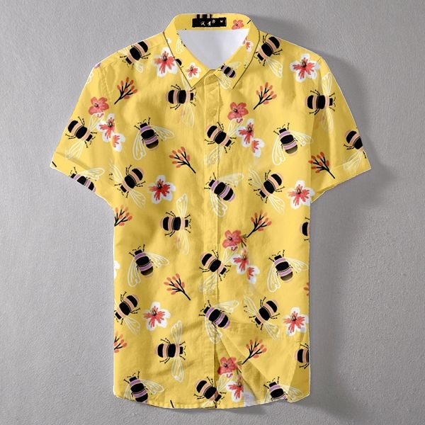 

summer quick drying oversize men little bee printed casual shirt, White;black