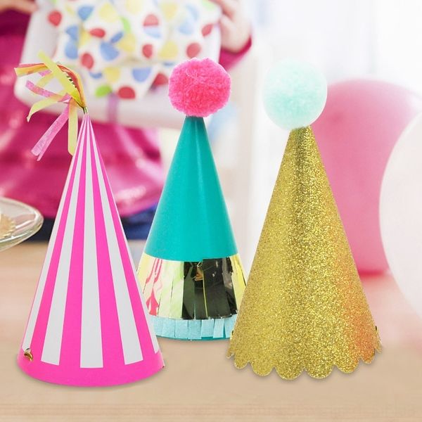 

zqcgv 2021 new year small pie cap three new aluminum hat pie paper hat boutique transparent box color year tassel film fluffy ball paper cap