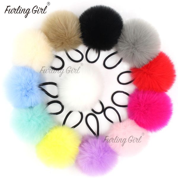 

furling девушки 1 8см искусственного мех кролик помпоны резиновых резинки soft hand made болл scrunchies аксессуары для волос