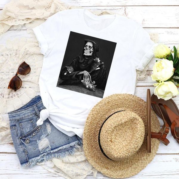 

women graphic skull printing clothing cute cartoon printed 90s print female t shirt shirt tees clothing womens t-shirt, White